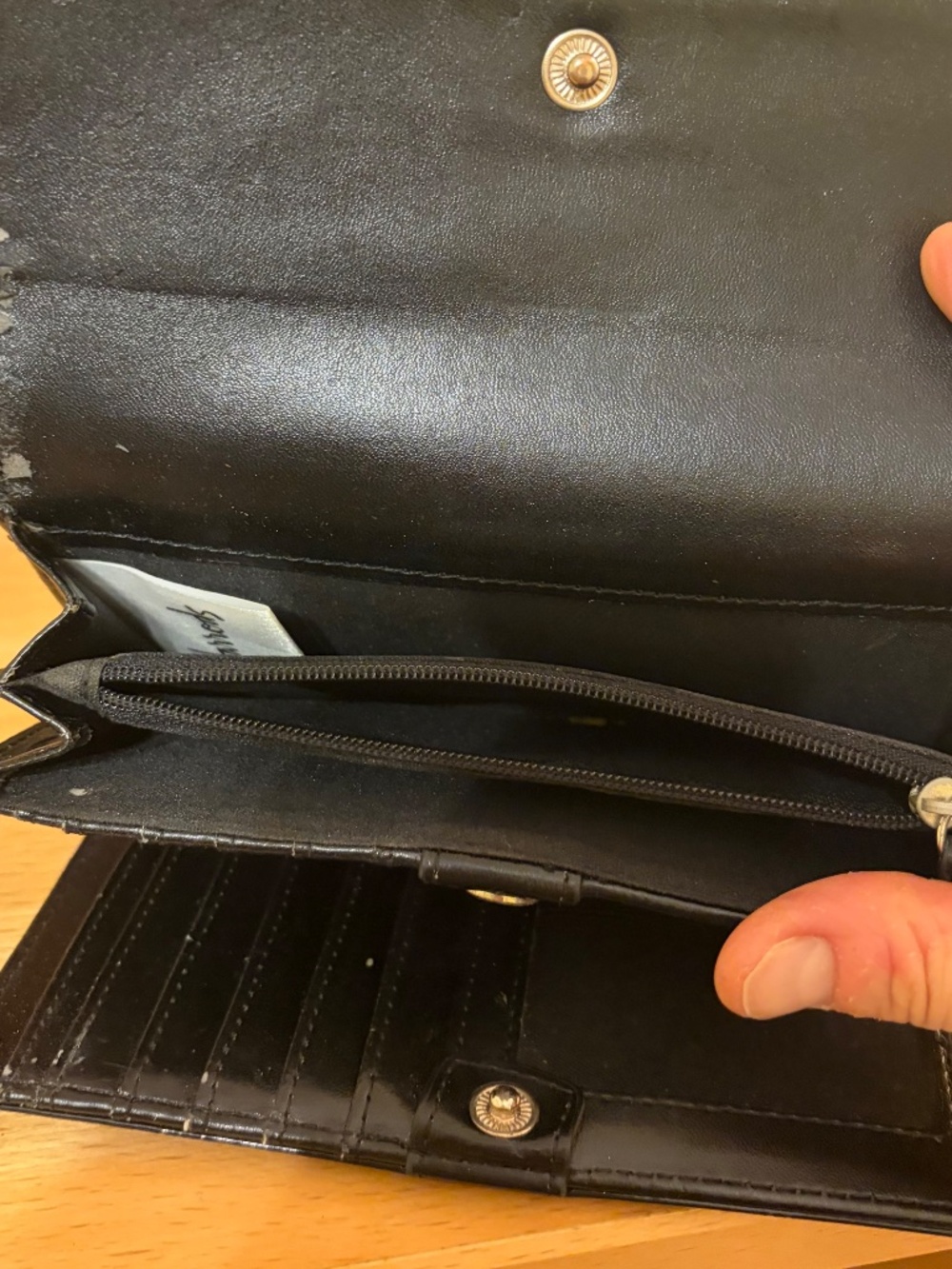 Harrod's Black Patent PVC Wallet Clutch Trifold Logo Card Holder London UK - Picture 10 of 11